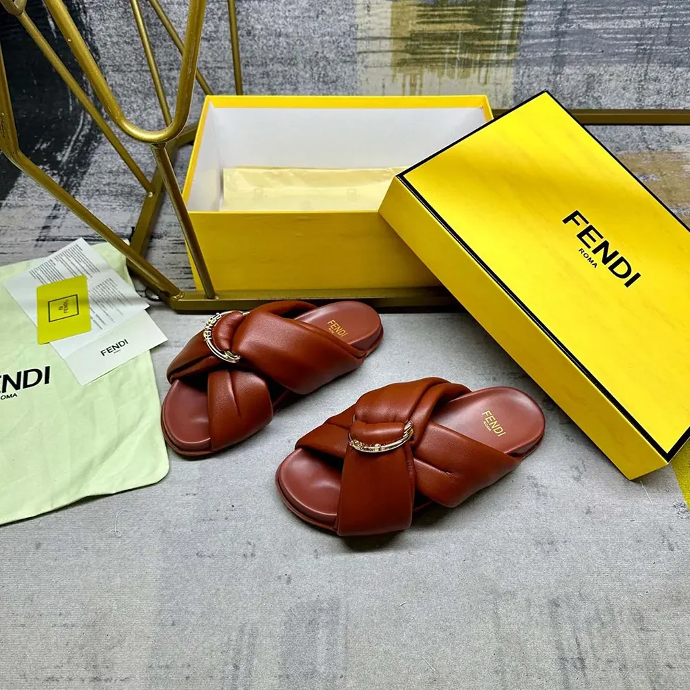 Fendi Feel Sienna Leather Slides for Women Fendi Feel Sienna Leather Slides for Women