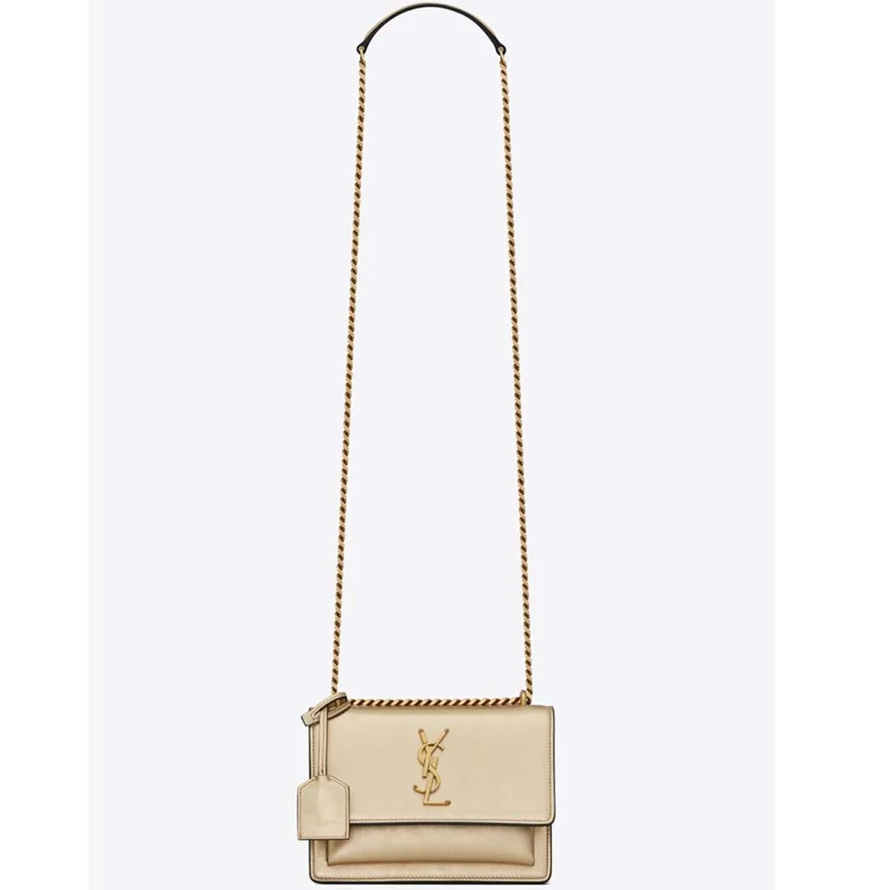 Saint Laurent YSL Sunset Small in Metallic Leather for Women in Gold Saint Laurent YSL Sunset Small in Metallic Leather for Women in Gold