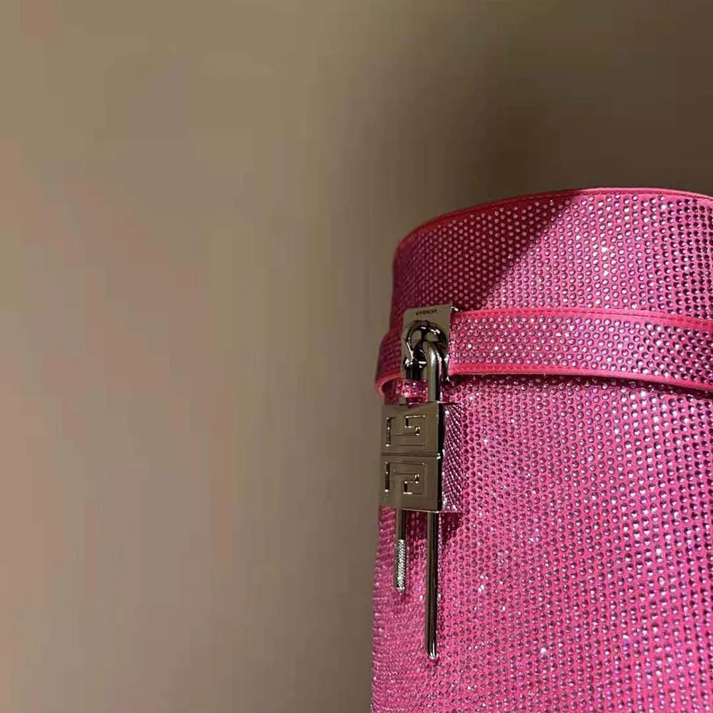 Givenchy Shark Lock Boots in Satin with Strass for Women in Pink Givenchy Shark Lock Boots in Satin with Strass for Women in Pink