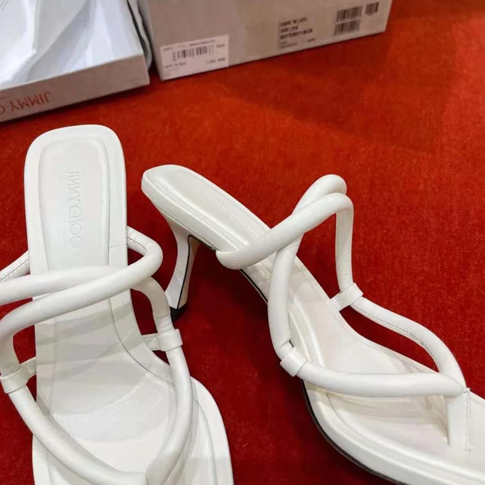 Jimmy Choo Cape 70 White Nappa Leather Thong Mules for Women Jimmy Choo Cape 70 White Nappa Leather Thong Mules for Women