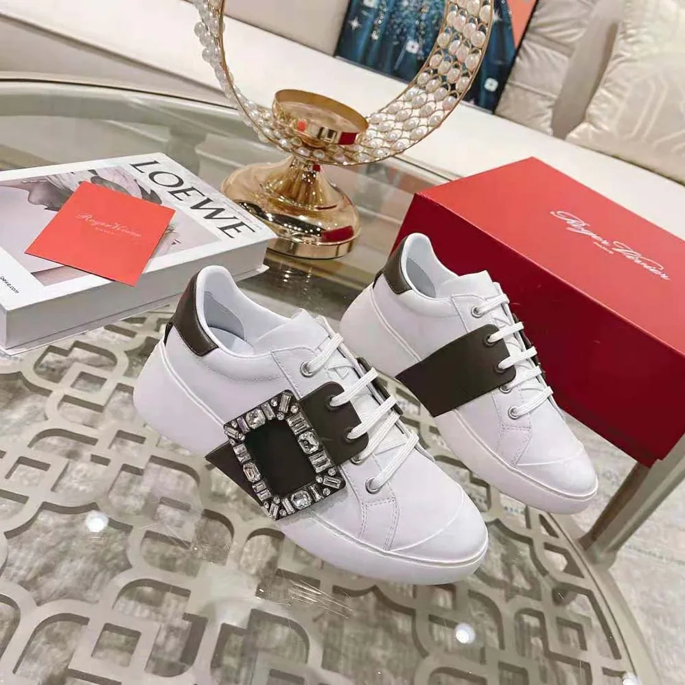 Roger Vivier Viv Skate Strass Buckle Sneakers in Soft Leather for Women
