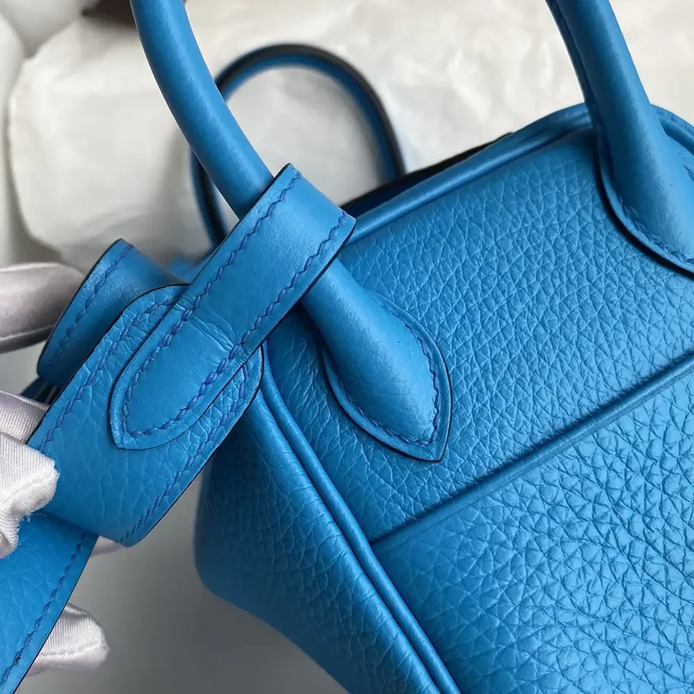 Hermes Lindy Mini 19 in Clemence Leather for Women in Blue/Silver Hermes Lindy Mini 19 in Clemence Leather for Women in Blue/Silver