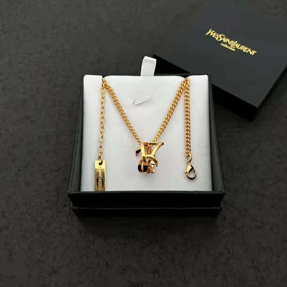 Saint Laurent YSL Monogram Twist Pendant Necklace in Metal for Women Saint Laurent YSL Monogram Twist Pendant Necklace in Metal for Women