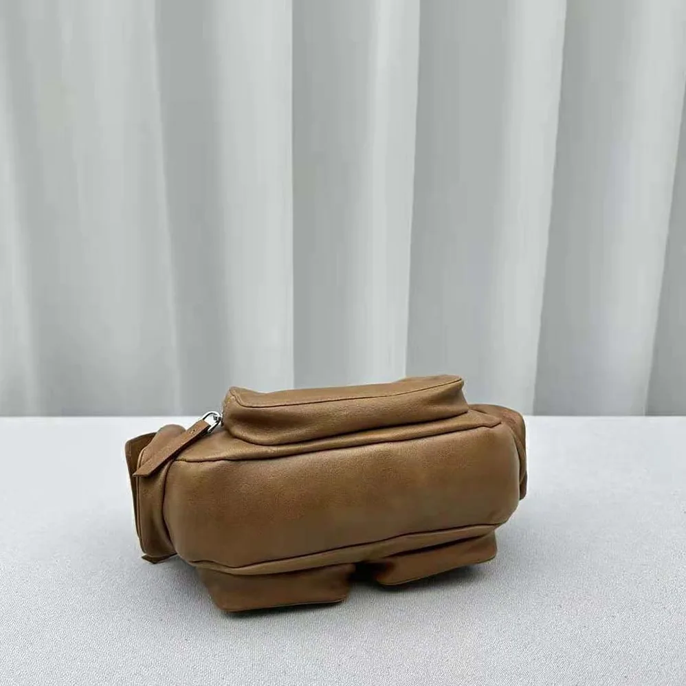 Miu Miu Pocket Nappa Leather Bag with Embossed Lettering Logo for Women in Brown Miu Miu Pocket Nappa Leather Bag with Embossed Lettering Logo for Women in Brown