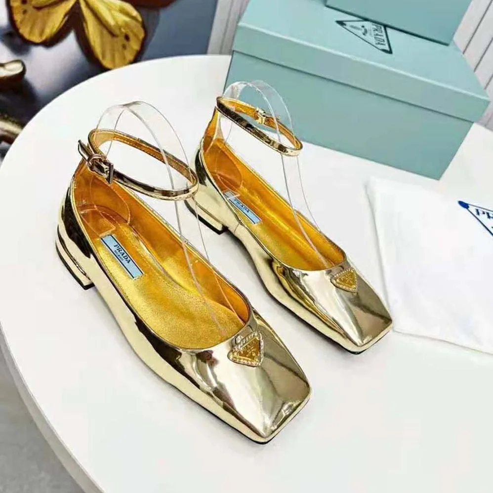 Prada Metallic Leather Ballerinas for Women in Gold