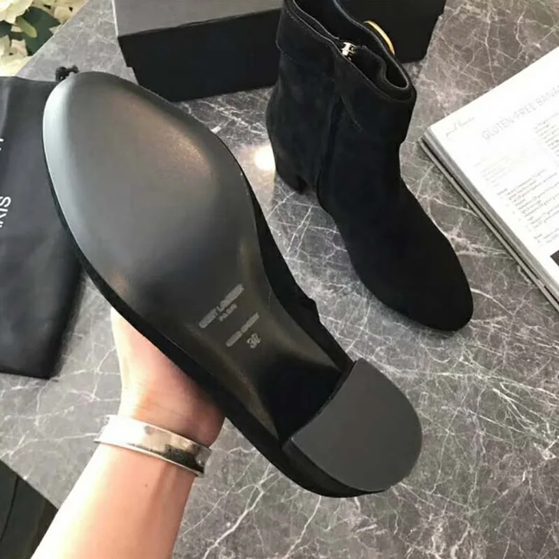 Saint Laurent YSL Shoes Joplin Buckle Bootie in Suede for Women in Black