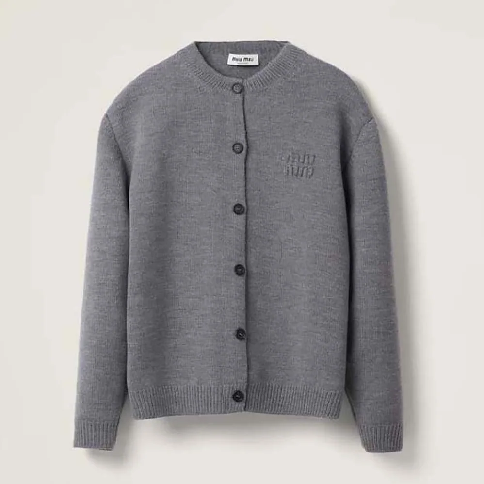 Miu Miu Wool and Nylon Knit Cardigan for Women in Silver