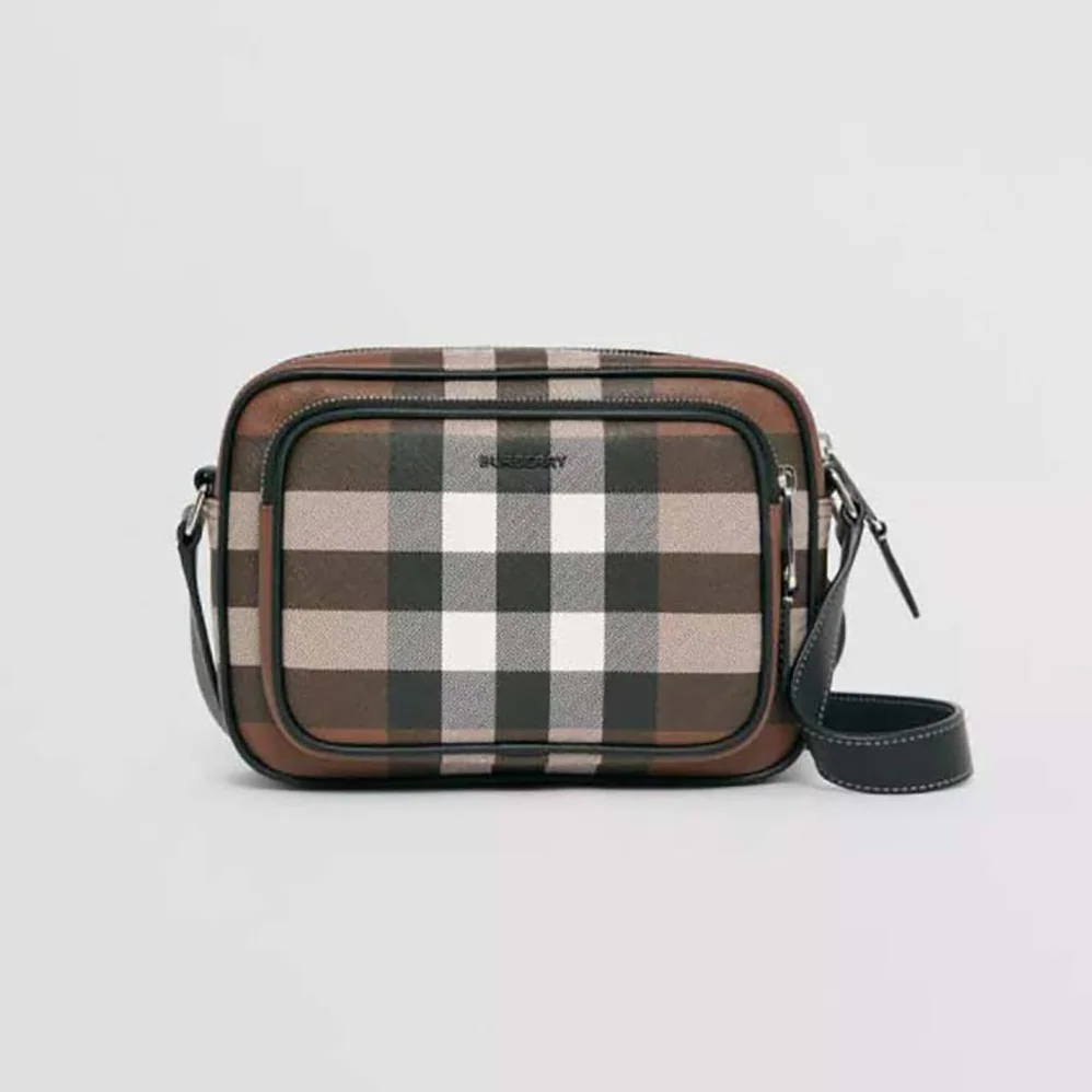 Burberry Check Crossbody Bag in Calf Leather for Men in Brown