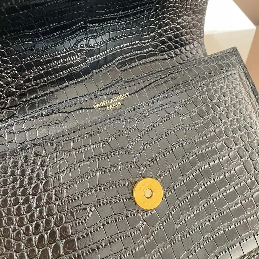 Saint Laurent YSL Sunset Medium in Crocodile Embossed Leather for Women in Black Saint Laurent YSL Sunset Medium in Crocodile Embossed Leather for Women in Black