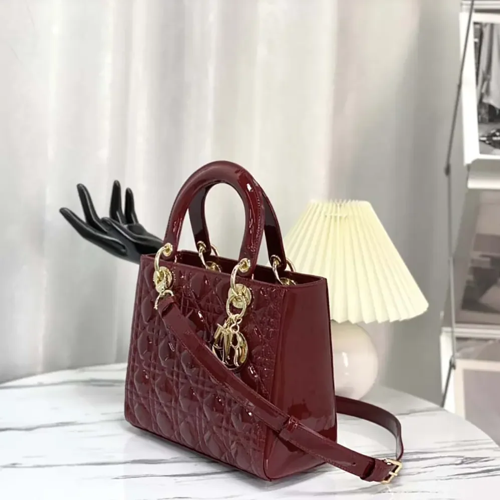 Dior Medium Lady Dior Bag Cherry Red Patent Cannage Calfskin for Women Dior Medium Lady Dior Bag Cherry Red Patent Cannage Calfskin for Women