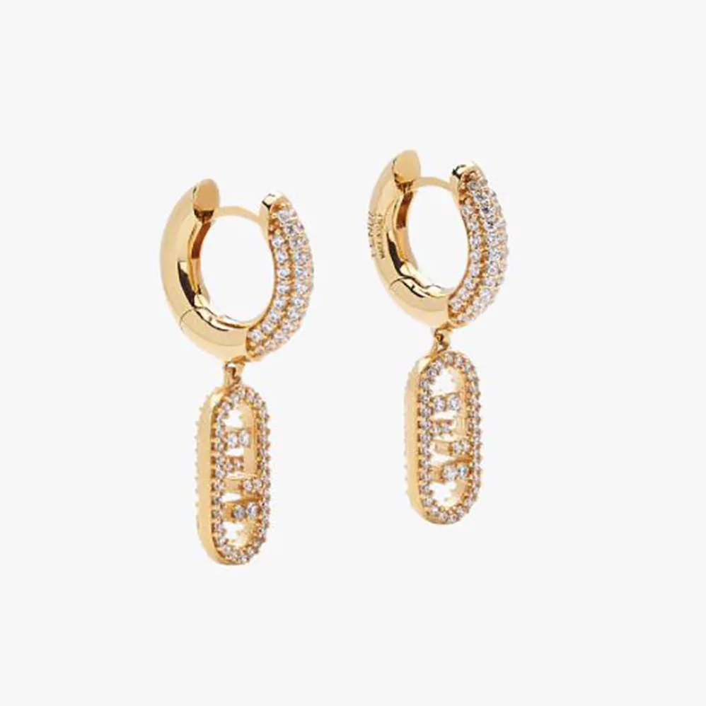 Fendi O Lock Earrings Gold-Colored Earrings in Bronze and Zircon for Women Fendi O Lock Earrings Gold-Colored Earrings in Bronze and Zircon for Women