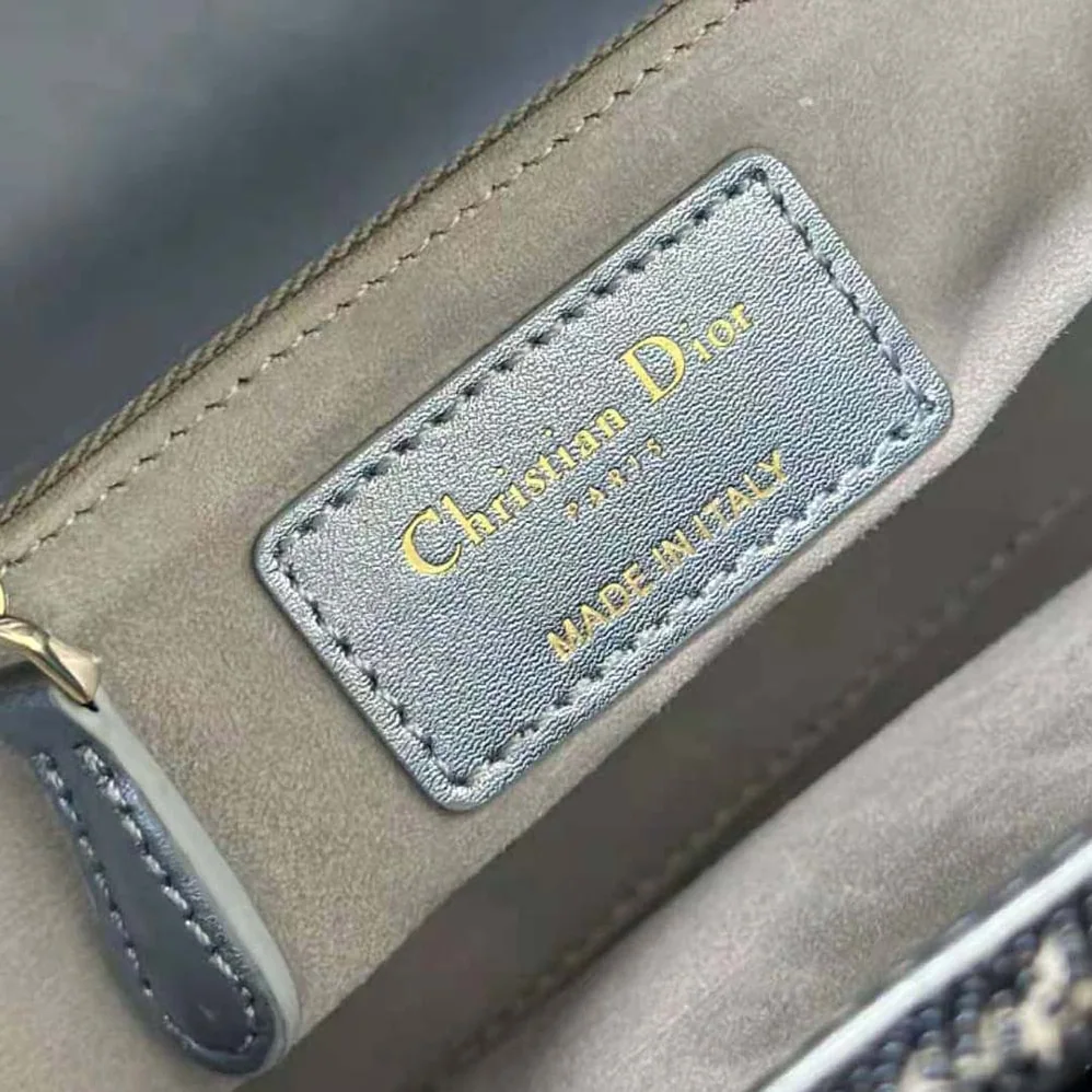 Dior Small Lady Dior Bag Metallic Calfskin and Satin with Celestial Blue Bead Embroidery for Women