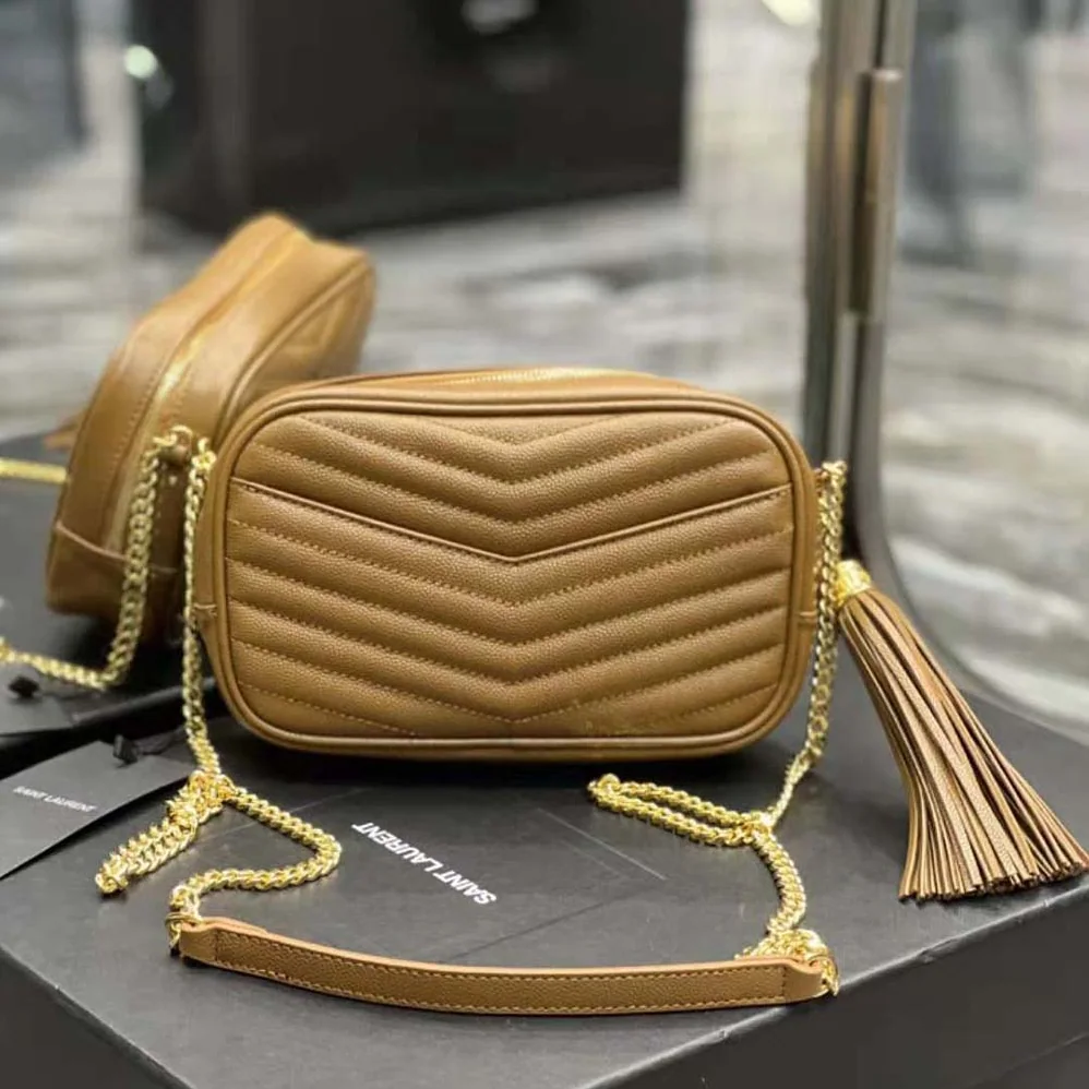 Saint Laurent YSL Lou Mini Bag in Grain De Poudre Embossed Leather for Women in Brown
