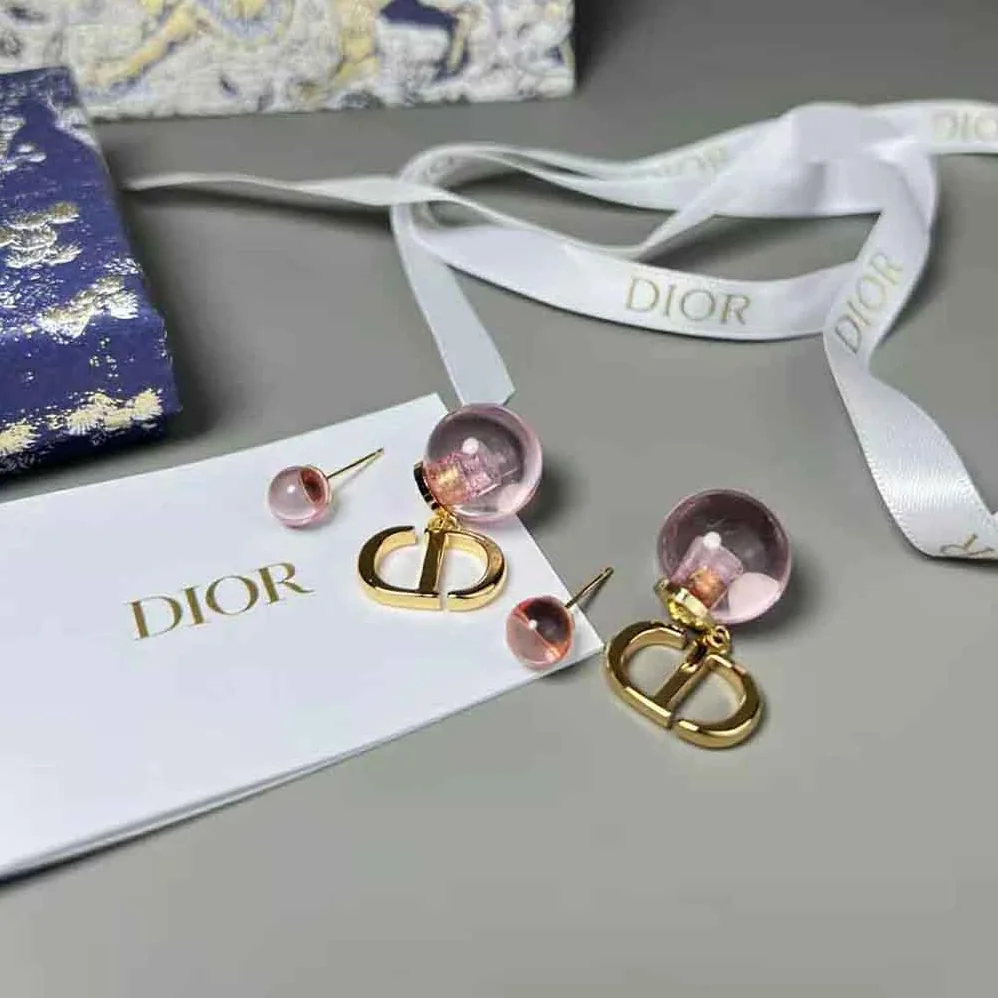 Dior Tribales Earrings Gold-Finish Metal and Light Pink Transparent Resin Pearls for Women Dior Tribales Earrings Gold-Finish Metal and Light Pink Transparent Resin Pearls for Women