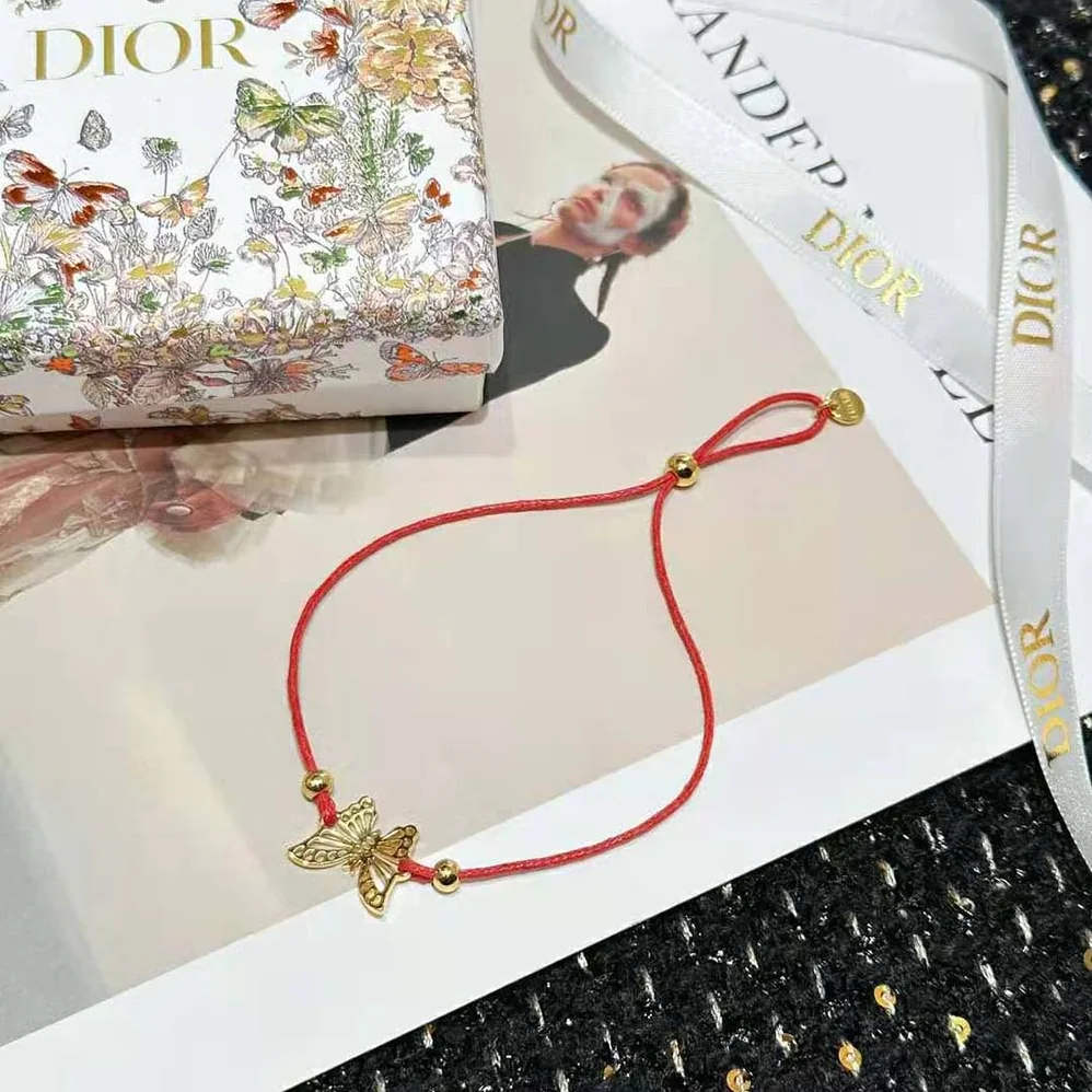 Dior Diorelita Bracelet Gold-Finish Metal and Red Cotton for Women Dior Diorelita Bracelet Gold-Finish Metal and Red Cotton for Women