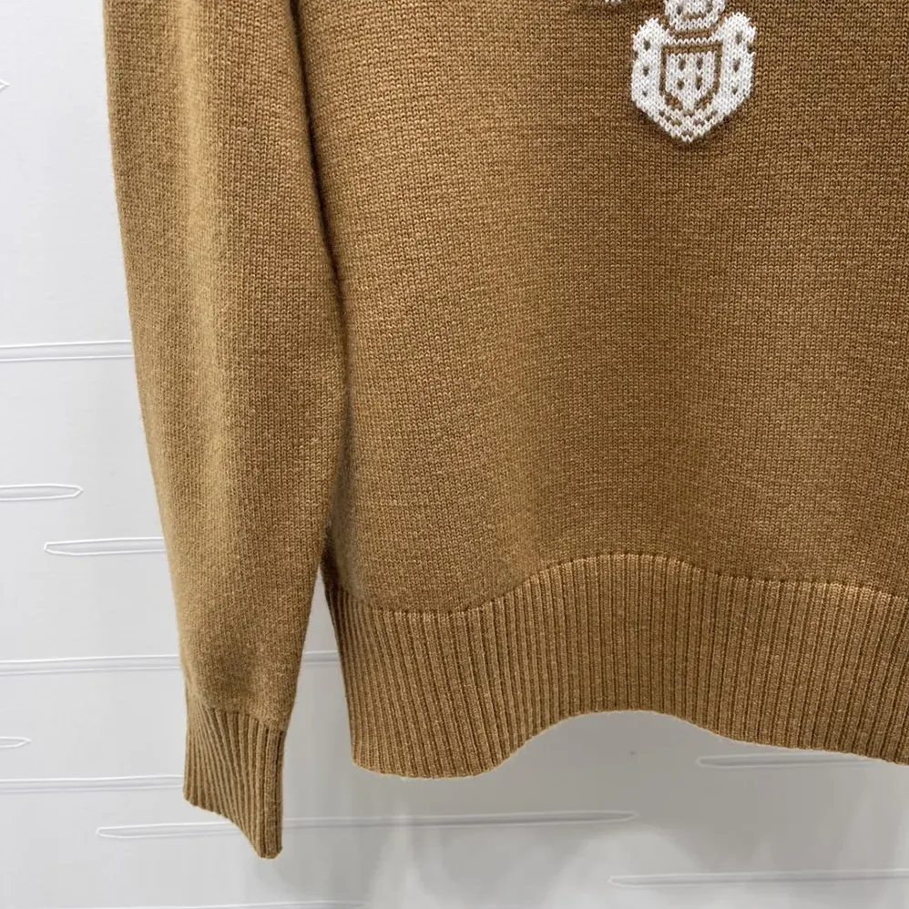 Prada Cashmere And Wool Prada Logo Crew-Neck Sweater for Women in Camel Brown