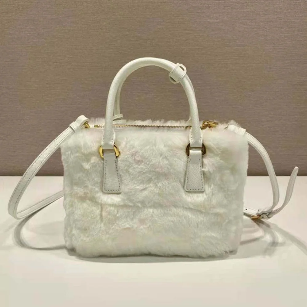 Prada Prada Galleria Shearling Mini-Bag for Women in White Prada Prada Galleria Shearling Mini-Bag for Women in White