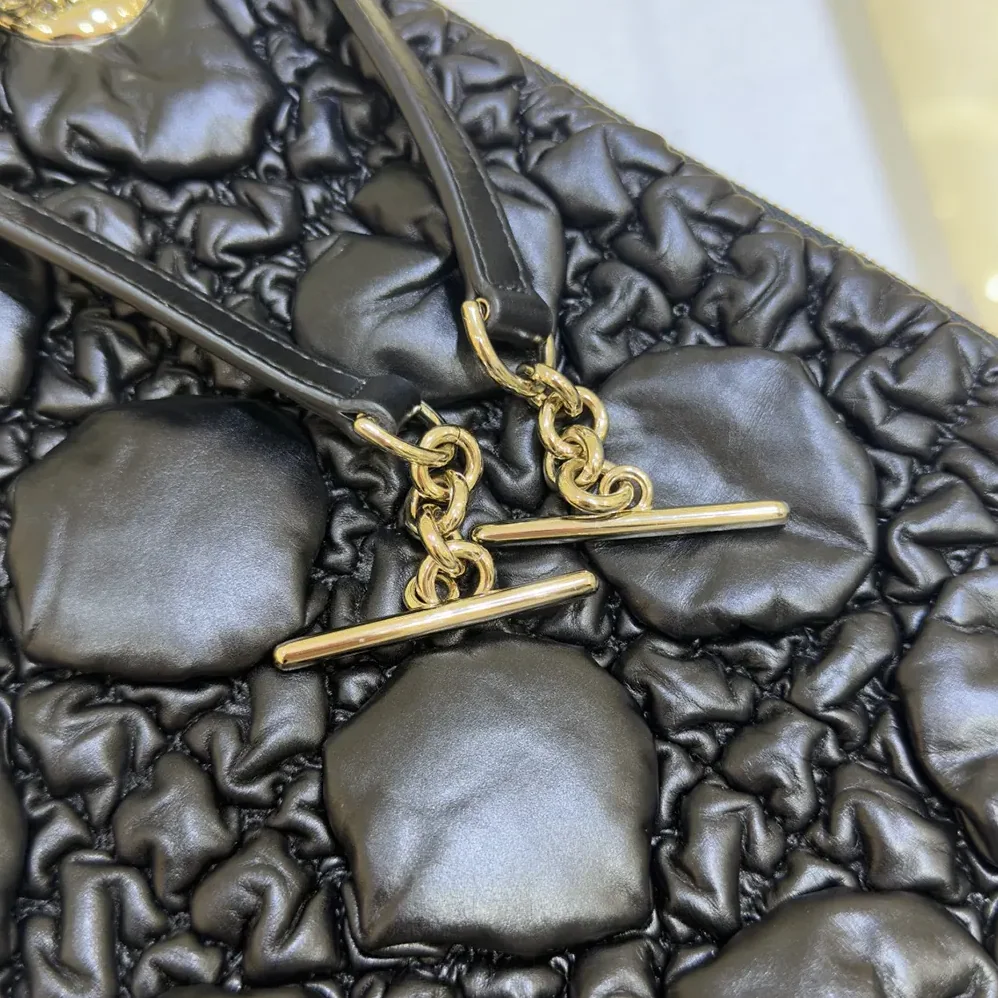 Dior Small Dior Crunchy Bag Black Puffy Macrocannage Calfskin for Women