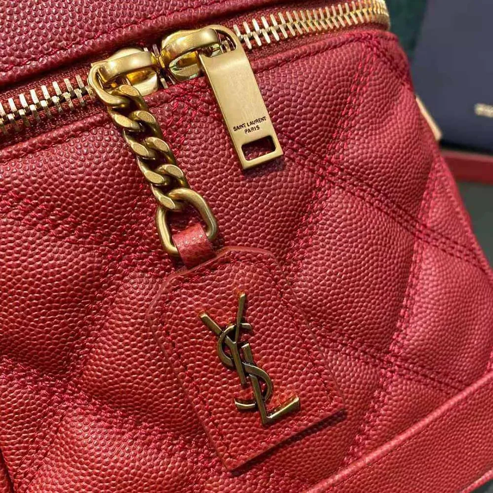 Saint Laurent YSL 80's Vanity Bag in Carre-Quilted Grain DE Poudre Embossed Leather for Women Saint Laurent YSL 80's Vanity Bag in Carre-Quilted Grain DE Poudre Embossed Leather for Women