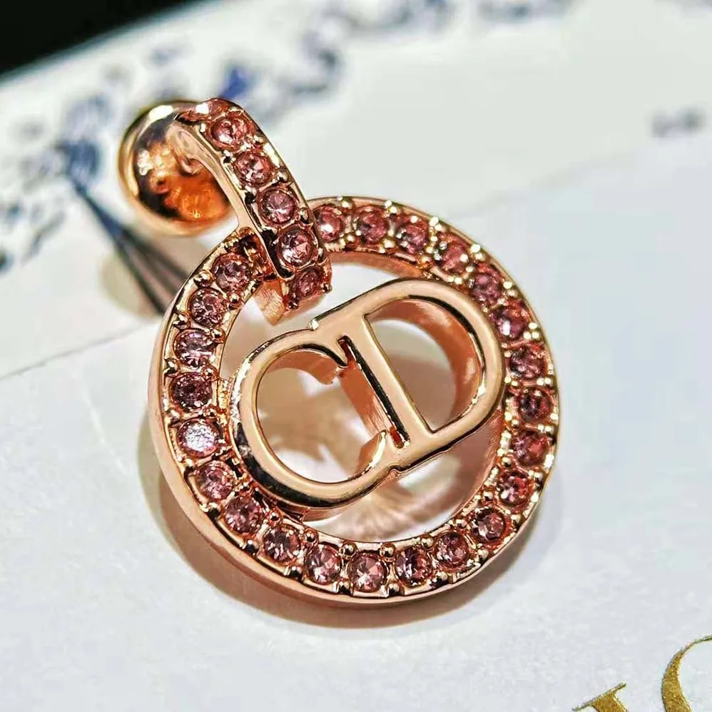 Dior Petit CD Earrings Pink-Finish Metal and White Crystals for Women Dior Petit CD Earrings Pink-Finish Metal and White Crystals for Women
