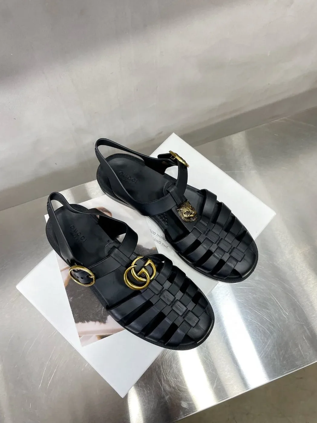 Gucci Rubber Buckle Strap Sandal Black for Women Gucci Rubber Buckle Strap Sandal Black for Women