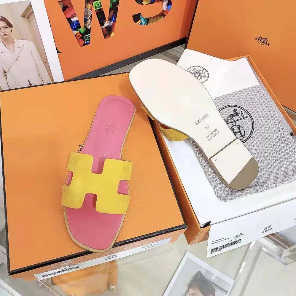 Hermes Oran Sandal in Suede Goatskin with Straight Cut Edges for Women in Pink