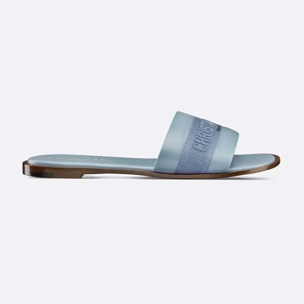Dior Dway Slide Pastel Blue Calfskin and Embroidered Cotton for Women