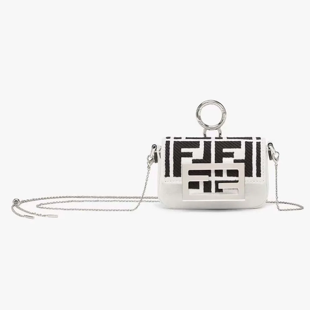 Fendi Nano Baguette Charm Embroidered white Canvas Fendi Charm for Women Fendi Nano Baguette Charm Embroidered white Canvas Fendi Charm for Women
