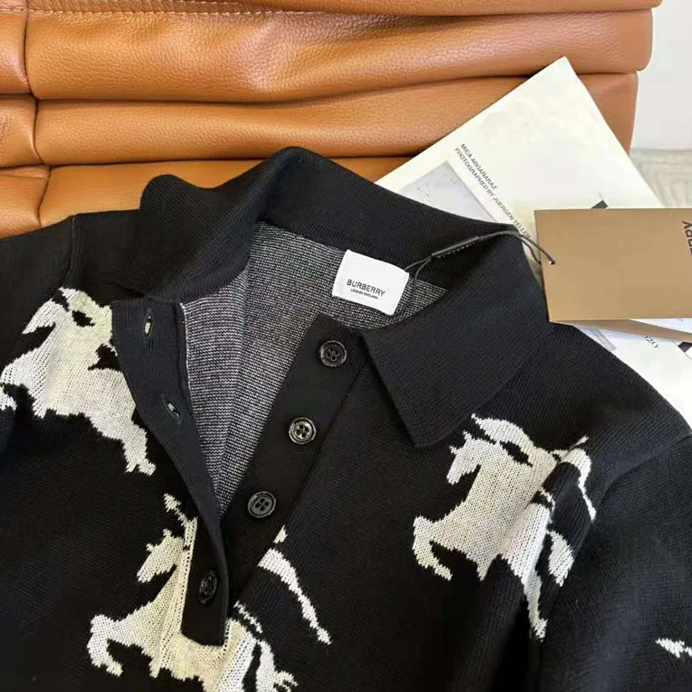 Burberry EKD Cotton Silk Polo Shirt for Women in Black Burberry EKD Cotton Silk Polo Shirt for Women in Black