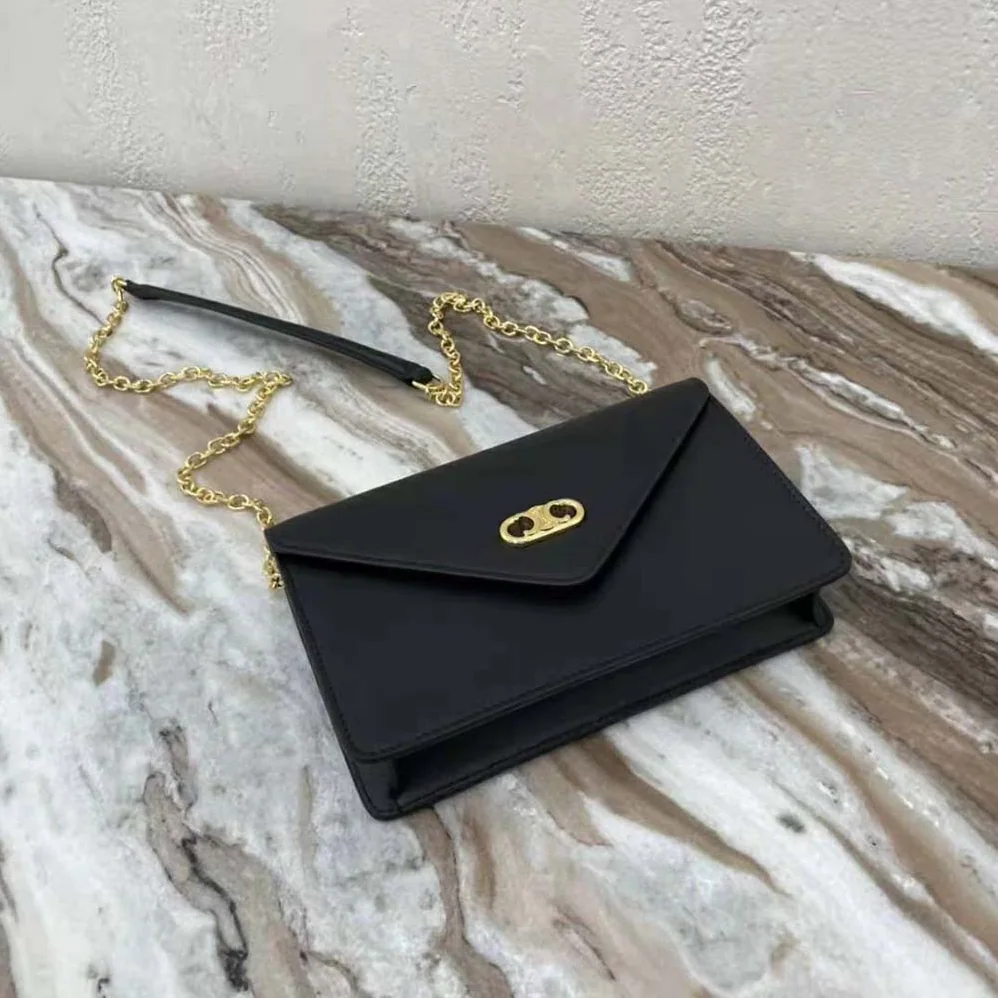 Celine Maillon Triomphe Wallet on Chain in Shiny Calfskin for Women in Black