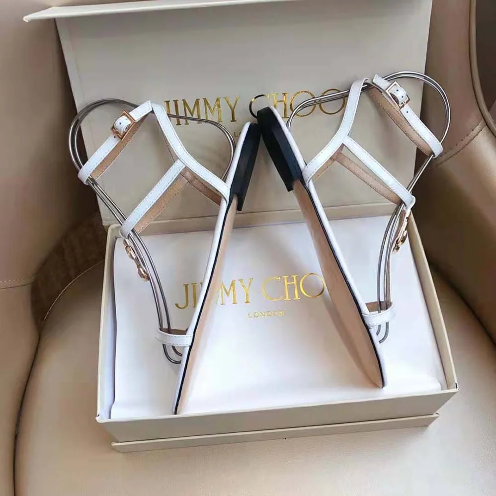 Jimmy Choo Alodie Flat Latte Nappa and Patent Leather Flat Sandals for Women