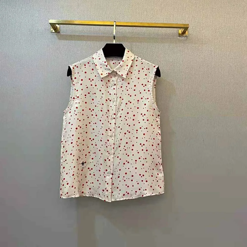 Dior Sleeveless Blouse Ecru Habotai Silk with Raspberry Pop Dots for Women Dior Sleeveless Blouse Ecru Habotai Silk with Raspberry Pop Dots for Women