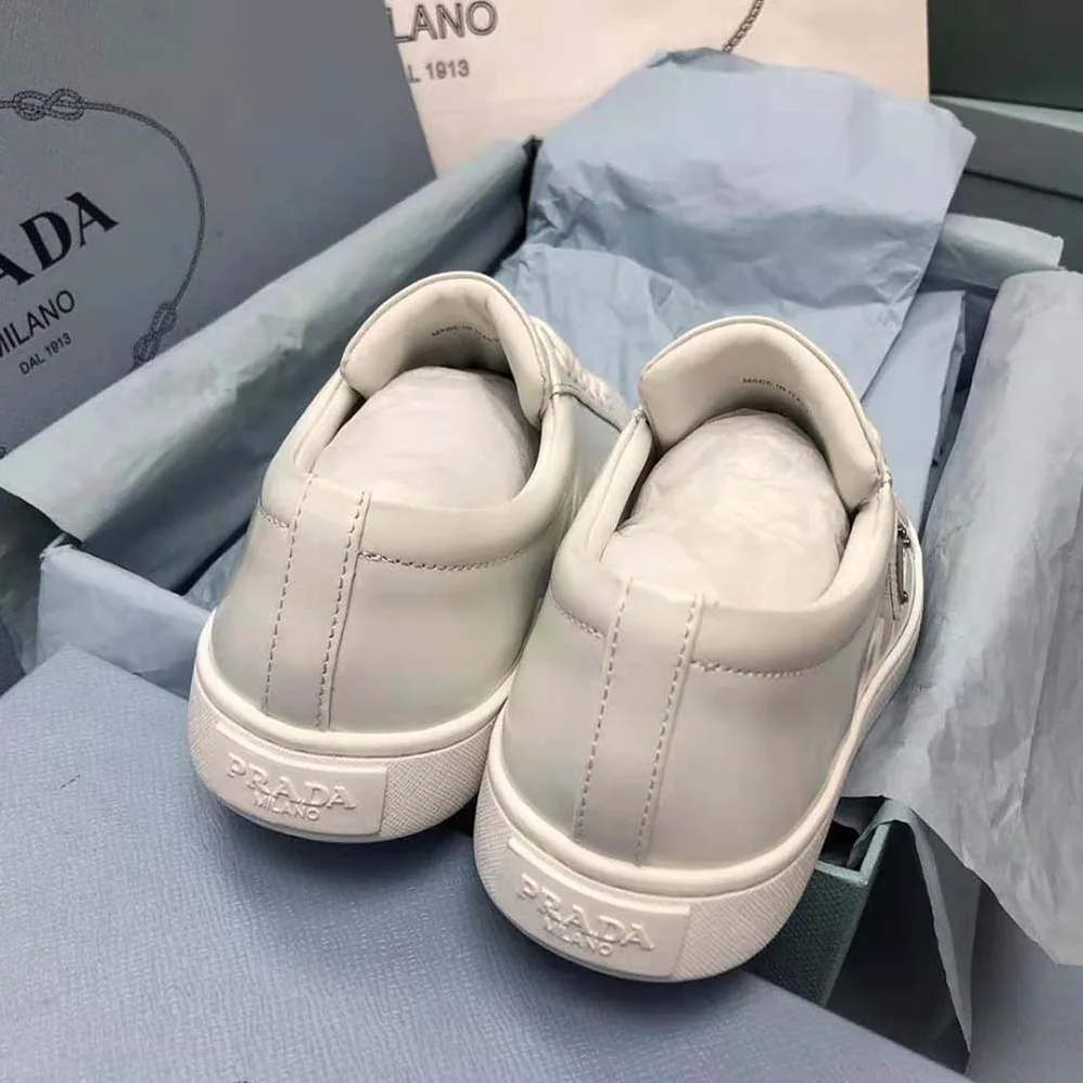 Prada Brushed Leather Sneakers for Men in White Prada Brushed Leather Sneakers for Men in White