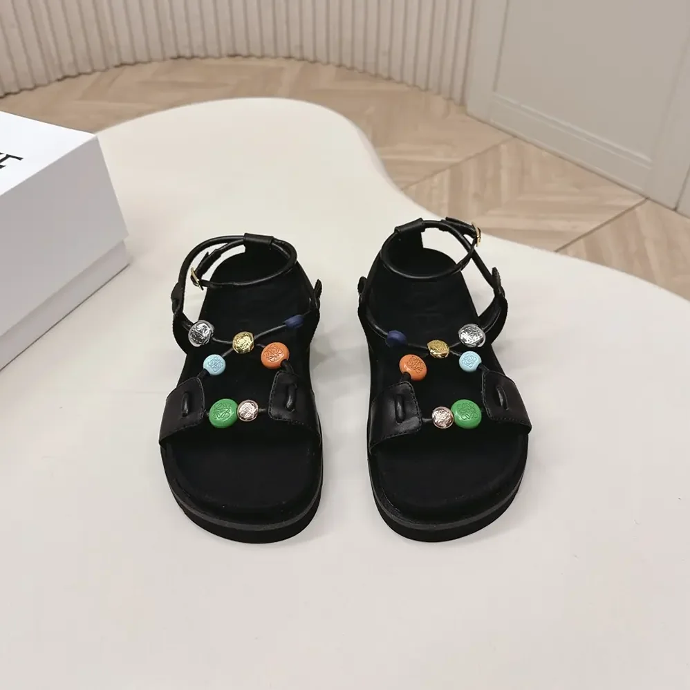 Loewe Pebble Beads Fussbett Sandal in Nappa Lambskin for Women in Black Loewe Pebble Beads Fussbett Sandal in Nappa Lambskin for Women in Black