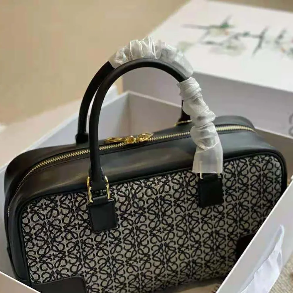 Loewe Amazona 23 in Anagram Jacquard and Calfskin for Women in Black Loewe Amazona 23 in Anagram Jacquard and Calfskin for Women in Black