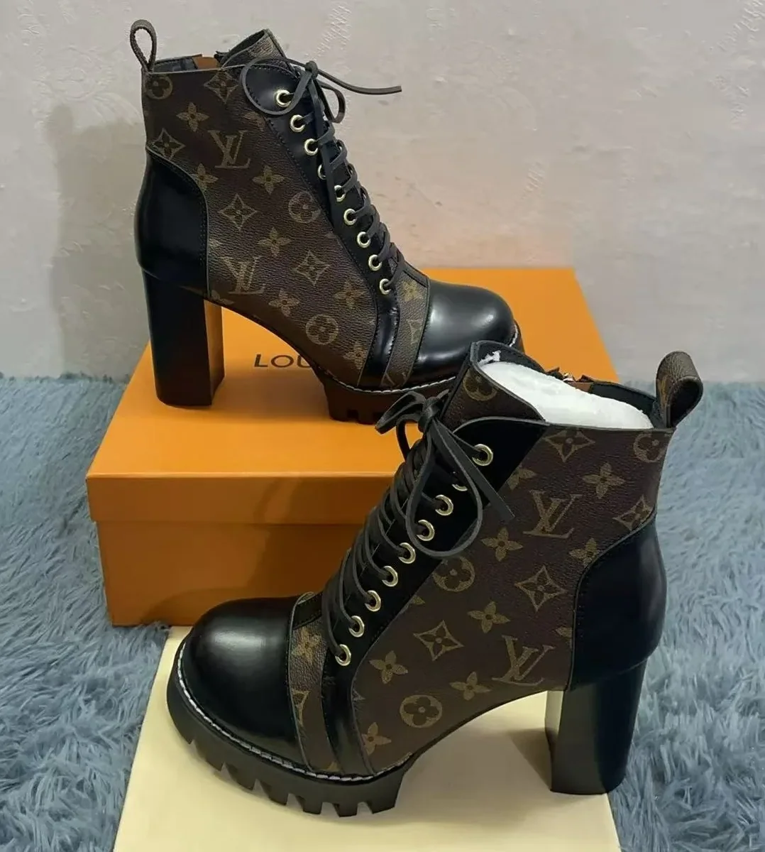 Louis Vuitton Star Trail Ankle Boots Patent Monogram Material Black 1A2Y7P