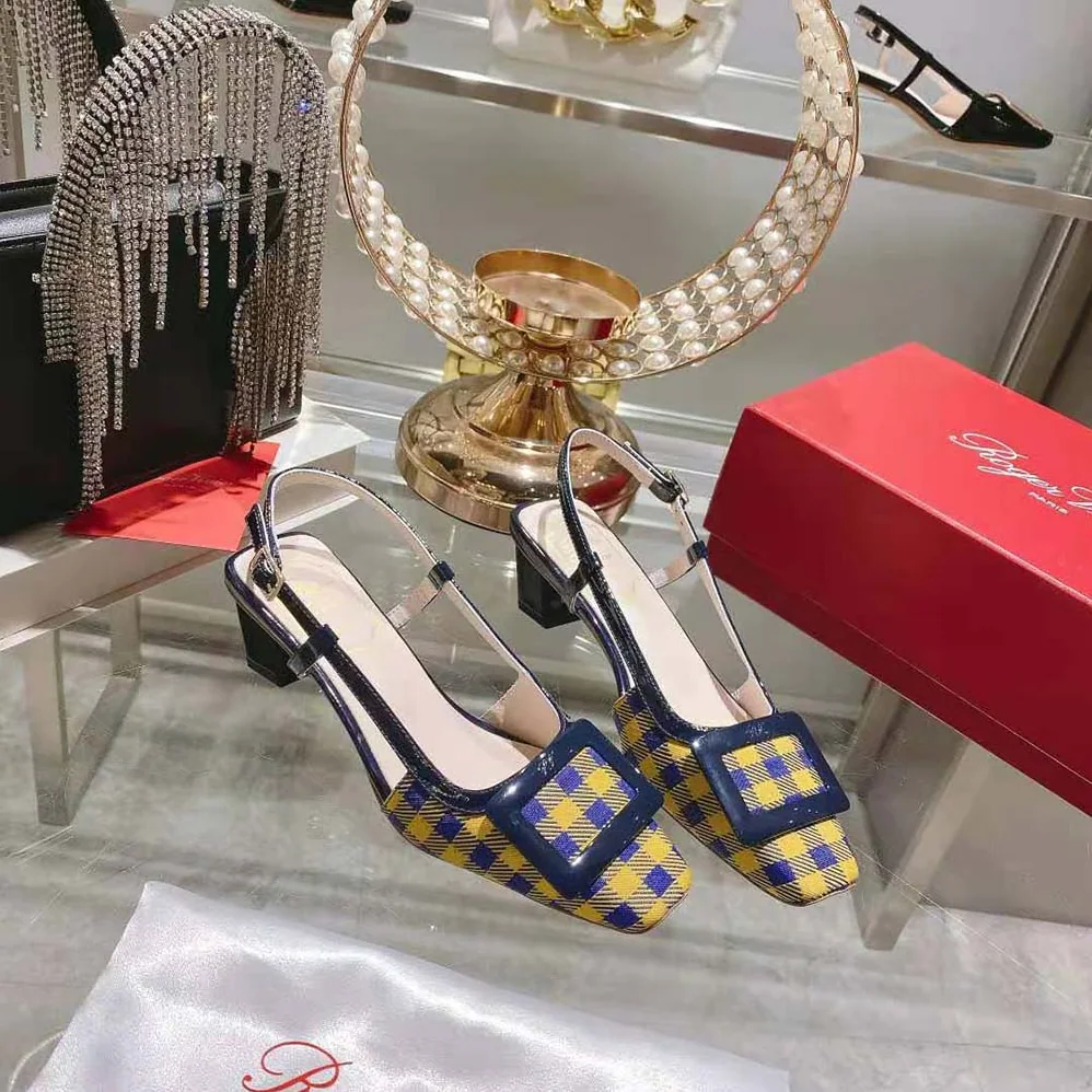 Roger Vivier Belle Vivier Lacquered Buckle Slingback Pumps in Fabric for Women in Yellow