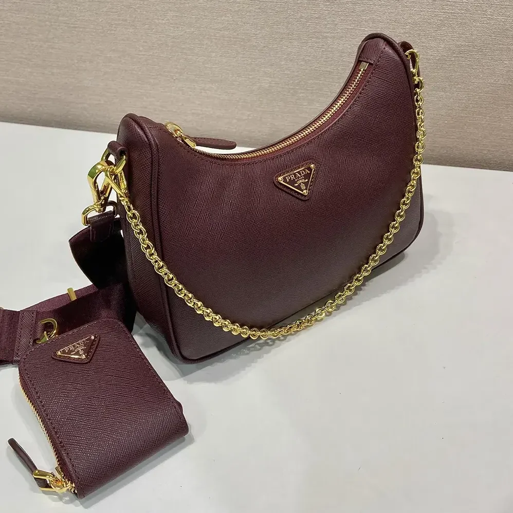 Prada Re-Edition 2005 Saffiano Leather Bag for Women in Maroon