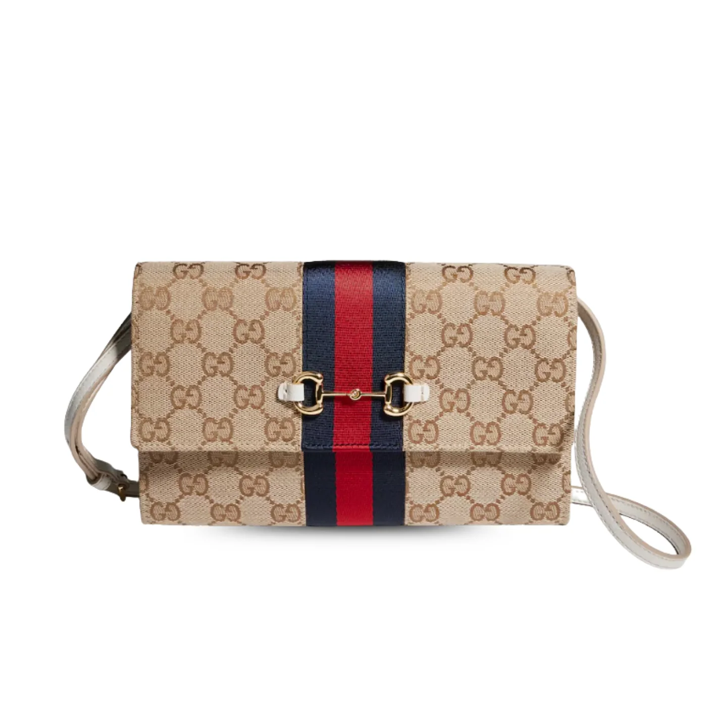 Gucci Horsebit Web Wallet With Strap Shoulder Bag / Sand/ Dark Brown Gold Hardware A00B8I FAF1B 9664 Gucci Horsebit Web Wallet With Strap Shoulder Bag / Sand/ Dark Brown Gold Hardware A00B8I FAF1B 9664