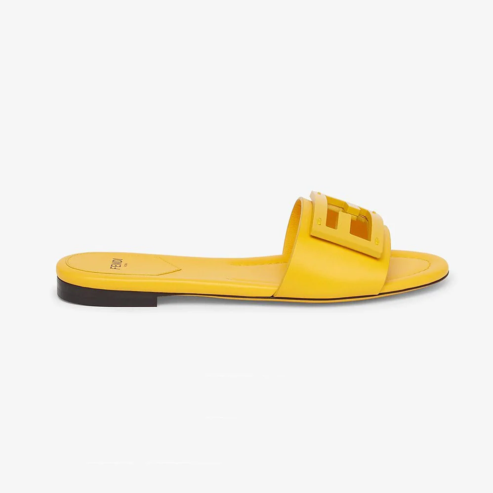 Fendi Signature Yellow Leather Slides in 0.4 inches Heel Height for Women