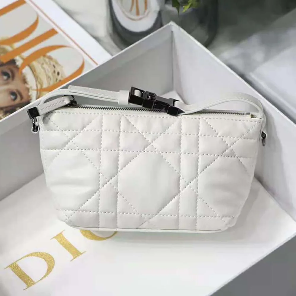 Dior Small Diortravel Nomad Pouch Latte Macrocannage Calfskin for Women