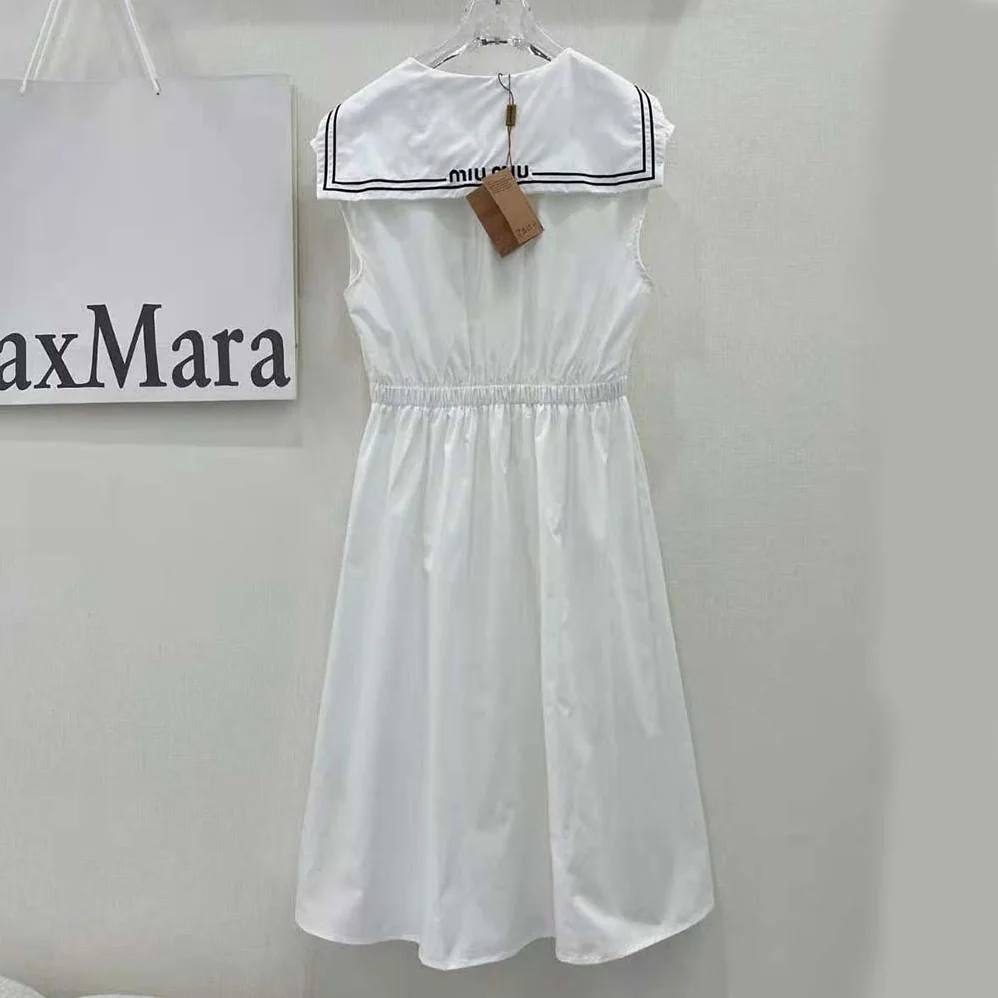 Miu Miu Sailor Poplin Dress with Embroidered Logo for Women