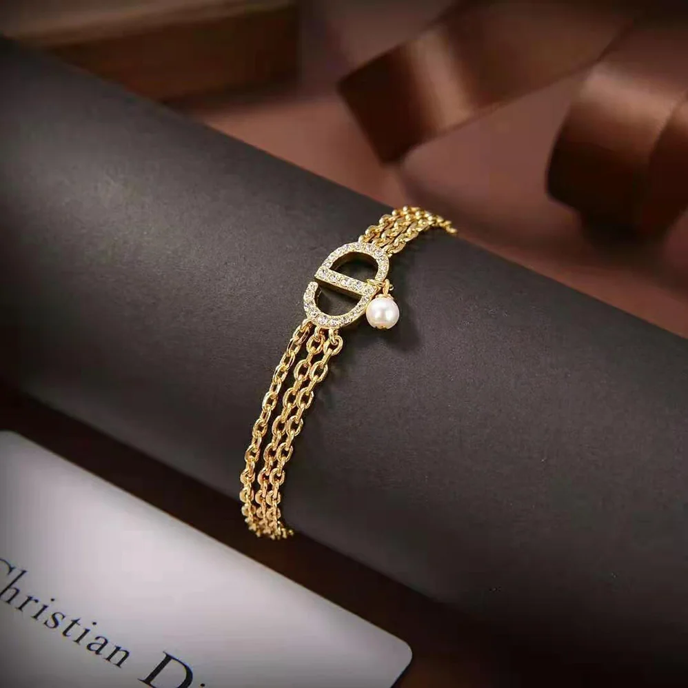 Dior Multi-chain Petit CD Bracelet Gold-Finish Metal and White Crystals for Women Dior Multi-chain Petit CD Bracelet Gold-Finish Metal and White Crystals for Women