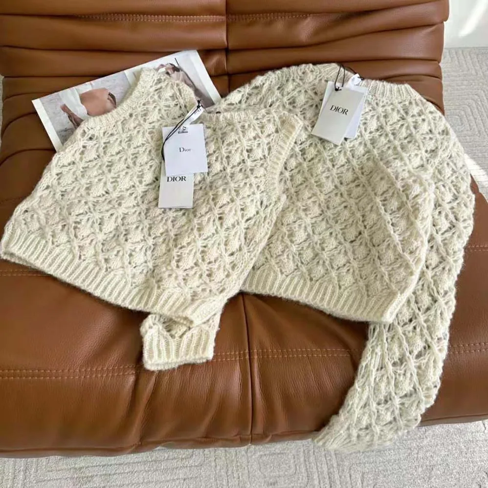 Dior Twin-Set Ecru Cashmere Silk and Mohair Knit for Women