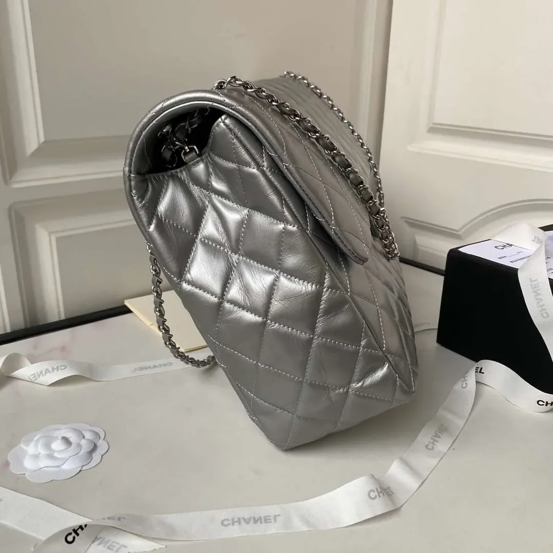 Chanel Classic Maxi Jumbo XL Crossbody Bag in Grey Silver Hardware
