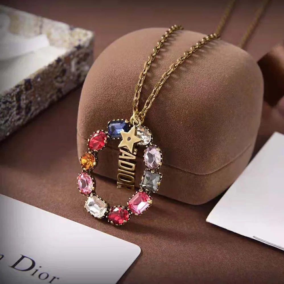 Dior J'Adior Necklace Antique Gold-Finish Metal and Multicolor Crystals for Women