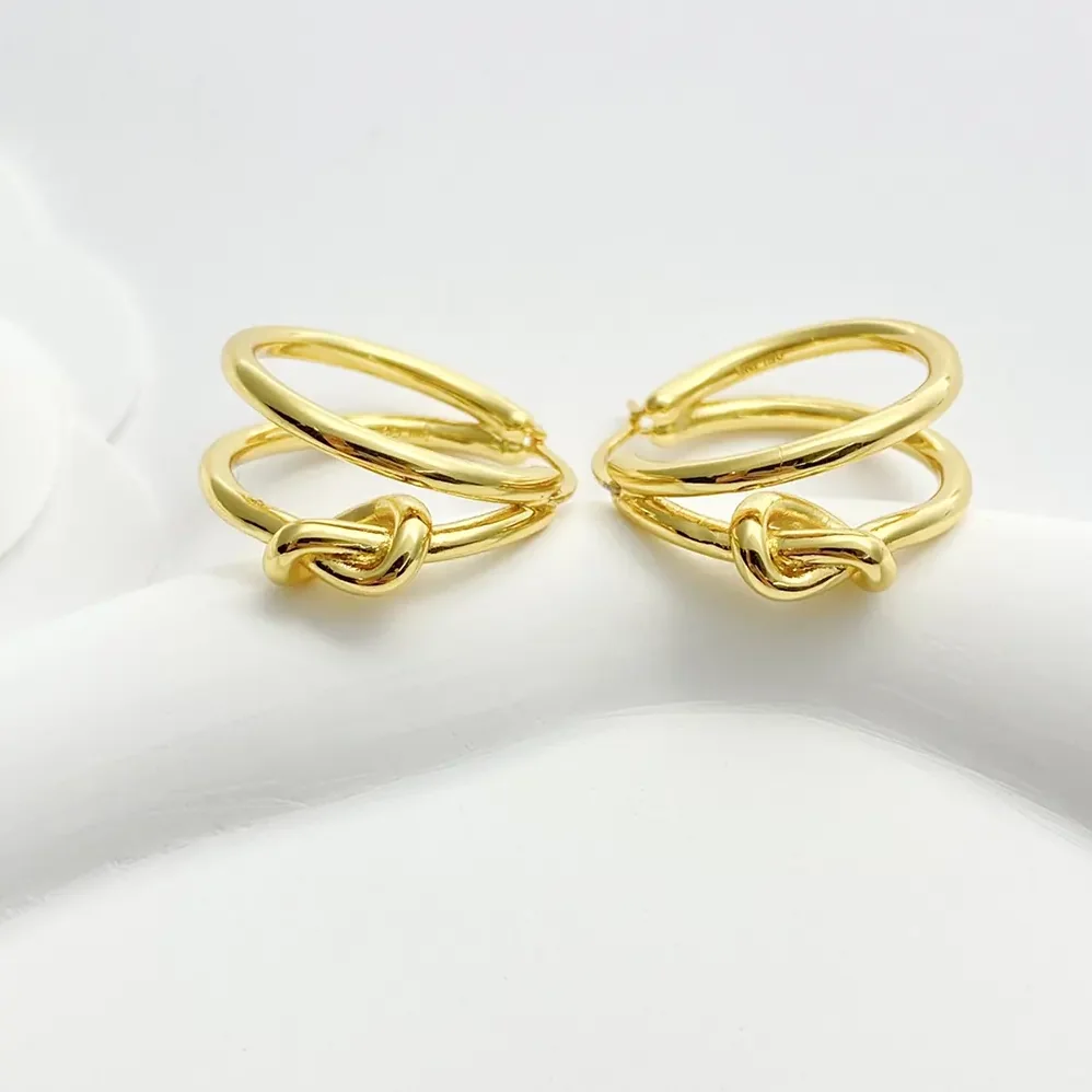 Celine Knot Double Hoops in Brass with Gold Finish for Women