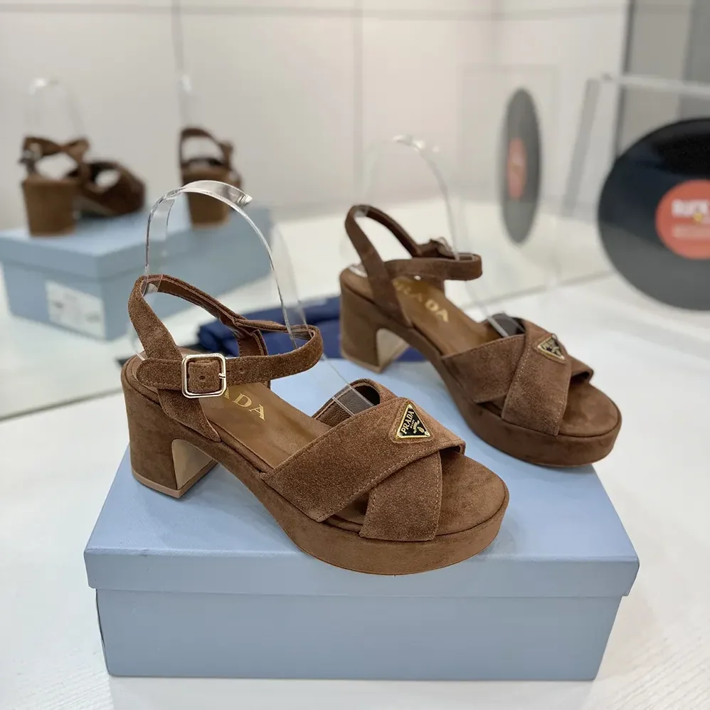 Prada Suede Platform Sandals for Women in Brown