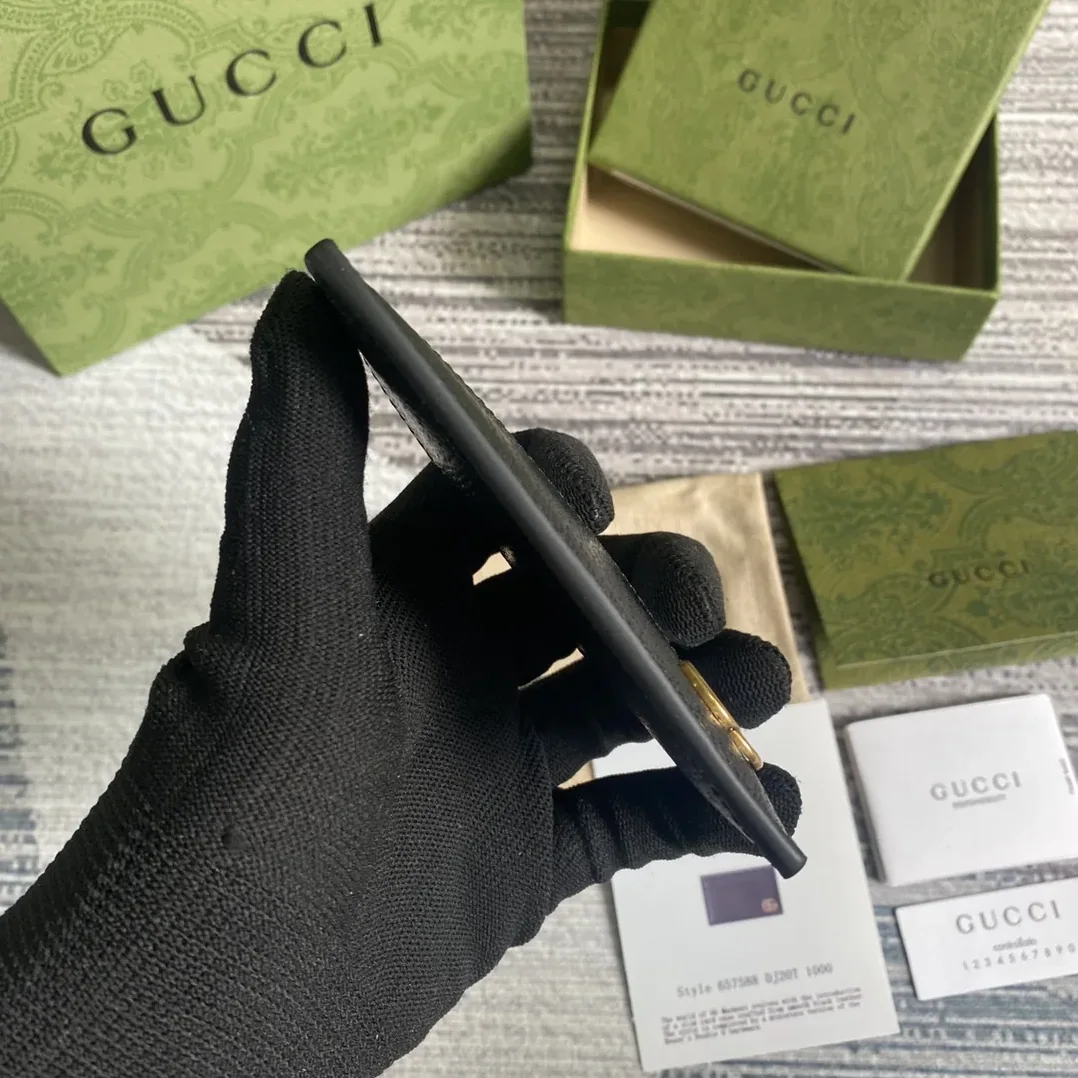 Gucci GG Marmont Card Case Black Gold Toned Hardware /
