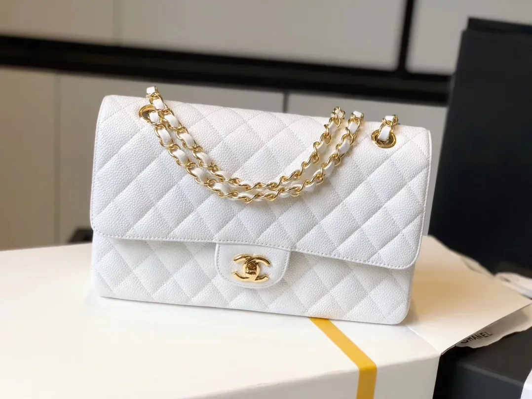 Chanel Classic Double Flap Bag Medium Crossbody in White Golden Hardware Chanel Classic Double Flap Bag Medium Crossbody in White Golden Hardware